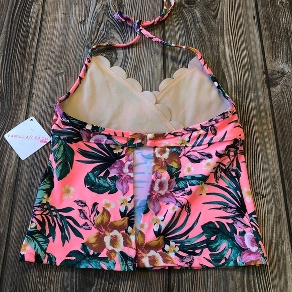 Nwt Vanilla Beach Neon Pink Floral Tankini Large - Picture 4 of 7